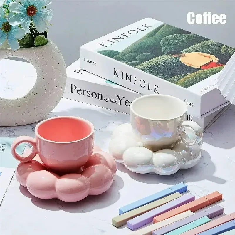 Juego de tazas de café de cerámica con platillo, taza creativa en forma de nube, leche, té de la tarde, tazas de agua, artículos para beber, decoración de mesa de cocina