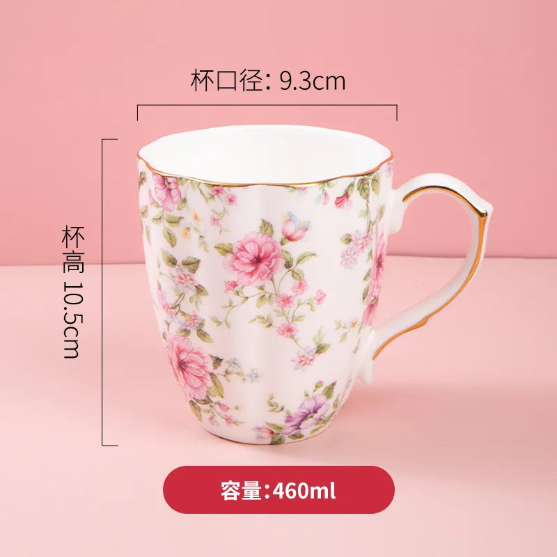 Taza de cerámica para café, leche, bebida Floral, agua, regalo de negocios, hueso creativo, China, taza elegante para el hogar, taza de desayuno para beber