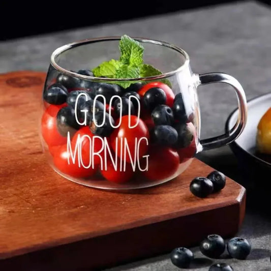 Taza de té y café de cristal creativa, taza con letras impresas de 350ml, bebidas, postre, desayuno, taza de leche, tazas de vidrio con asa, 1 ud.
