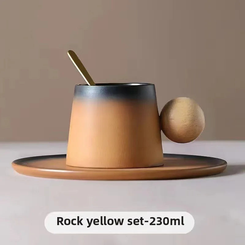 Juego de taza de café y platillo de cerámica de diseño creativo, taza personal delicada y de alta gama, taza de té de la tarde con un estilo retro