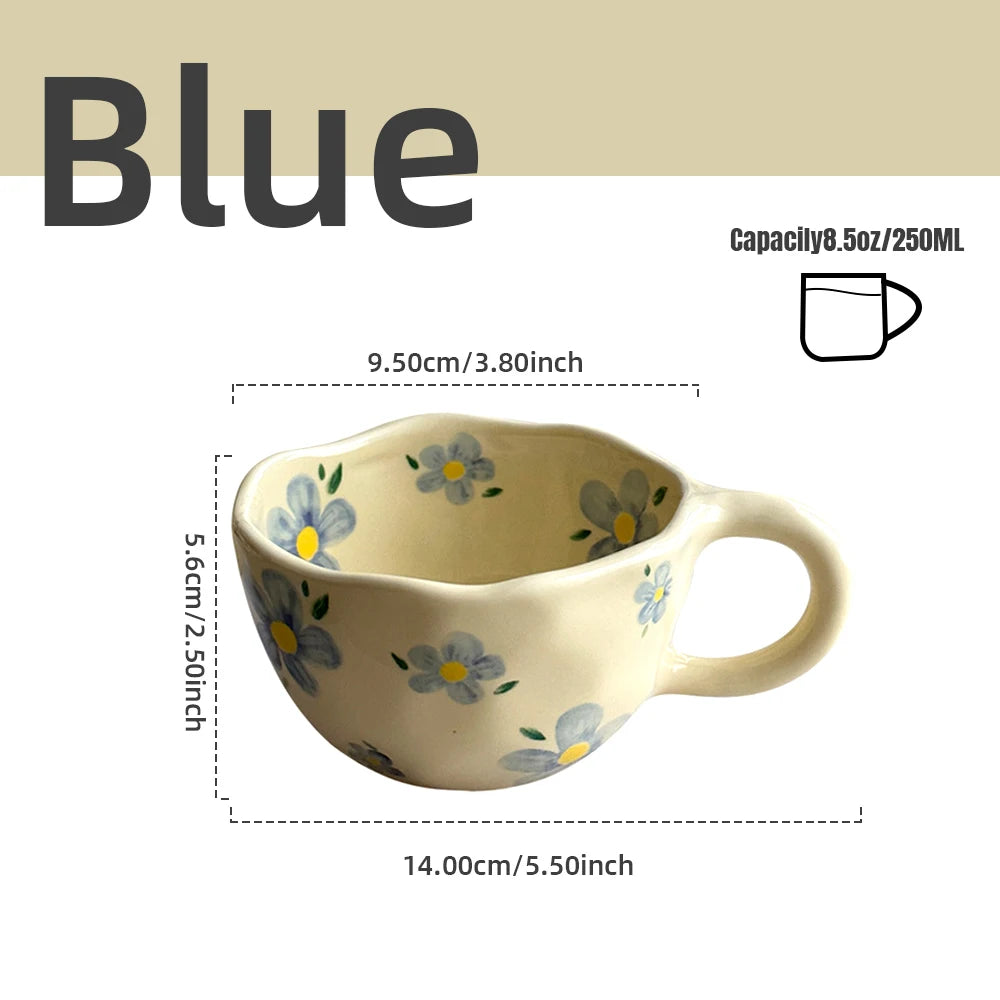 Tazas de cerámica, tazas de café, taza de té de la leche con flores irregulares pellizcadas a mano, taza de desayuno de avena de estilo coreano, vajilla de cocina