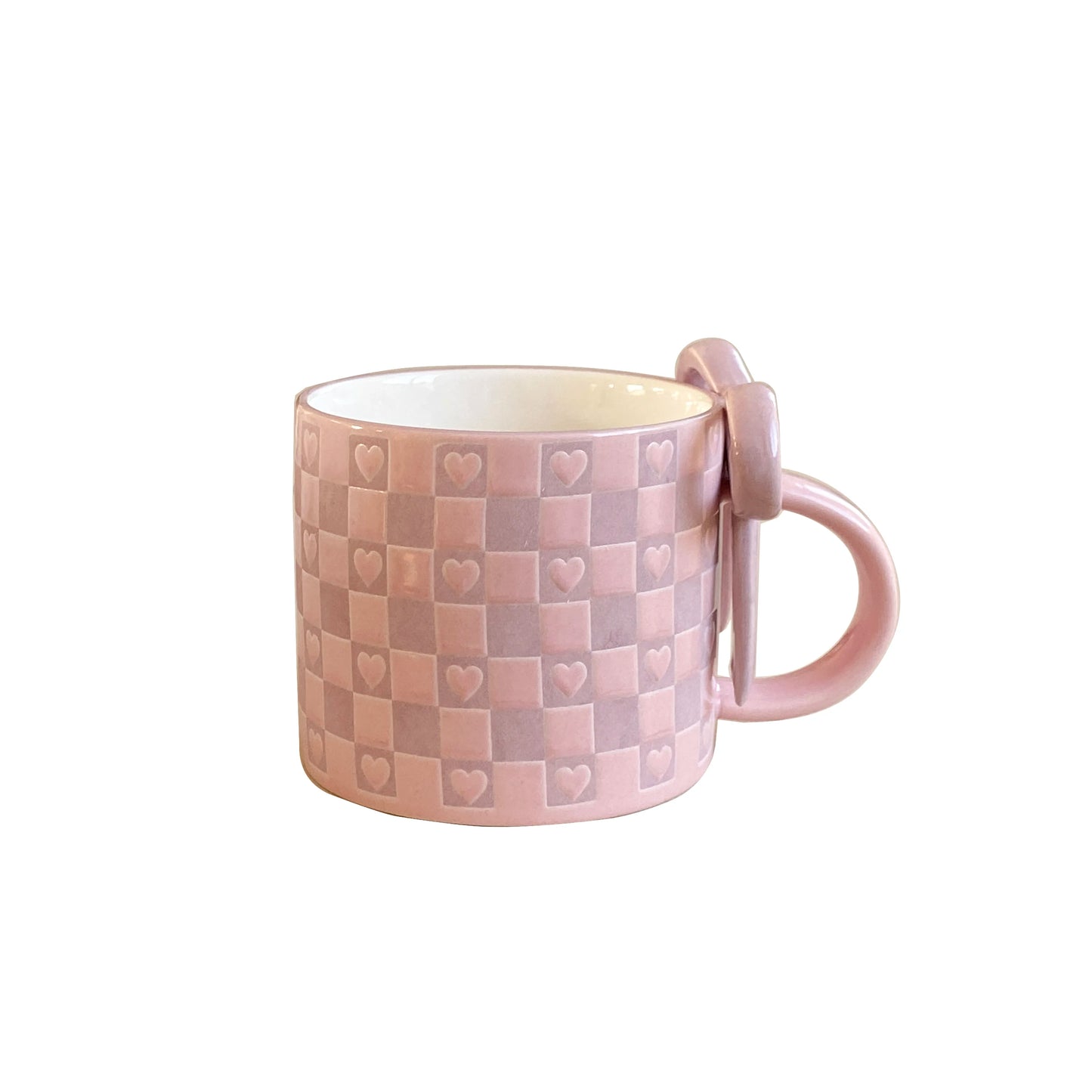 Taza de cerámica con forma de corazón con mango de lazo, taza de café con diseño de mango de lazo creativo, adecuada para decoración del hogar, agua potable diaria, leche de desayuno, té de la tarde, café, cafetería,