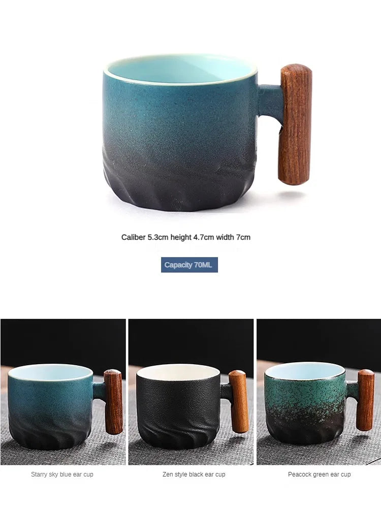 Taza de café exquisita hecha a mano creativa, taza de café Vintage con mango de madera, tazas, tazas, vasos, cocina, comedor, Bar, hogar