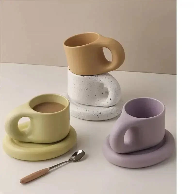 Tazas de cerámica gruesas y coloridas creativas con platillo, taza de café, té de la leche, tazas de oficina, artículos para beber, el mejor regalo de cumpleaños para amigos