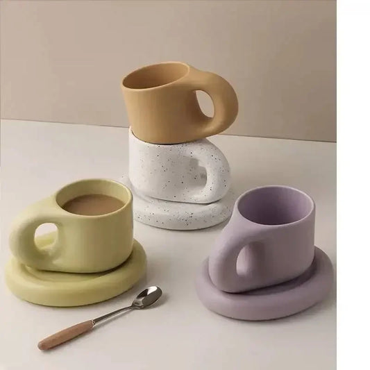Tazas de cerámica gruesas y coloridas creativas con platillo, taza de café, té de la leche, tazas de oficina, artículos para beber, el mejor regalo de cumpleaños para amigos