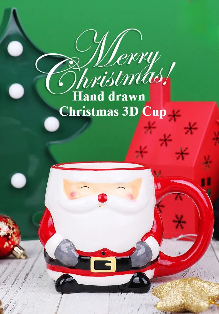 Lo último en popular taza de Papá Noel, caja de regalo de cerámica con dibujos animados en 3D, regalo dibujado a mano, taza creativa, regalo de vacaciones de Navidad
