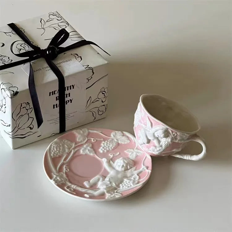 Taza Irregular hecha a mano, taza de café con lazo tridimensional rosa, taza de agua de cerámica de regalo de nicho artístico