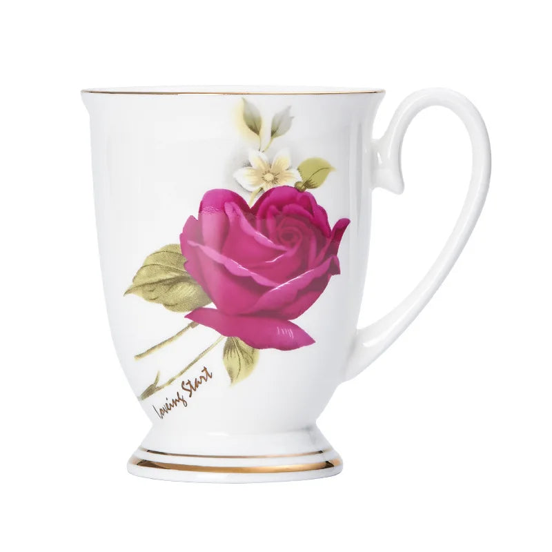 Taza de café de porcelana de hueso, taza de flor de cerámica creativa, exquisita taza de té de la tarde, taza de café, taza de leche de avena para el hogar, regalo de cumpleaños