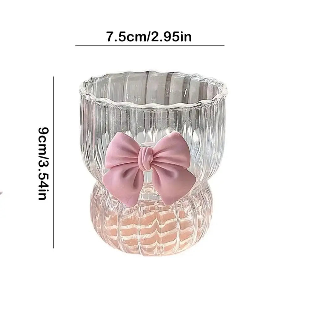 Taza de agua a rayas de gran capacidad con lazo rosa de dibujos animados, vaso con pajita de cristal transparente, regalo para niñas, nueva moda