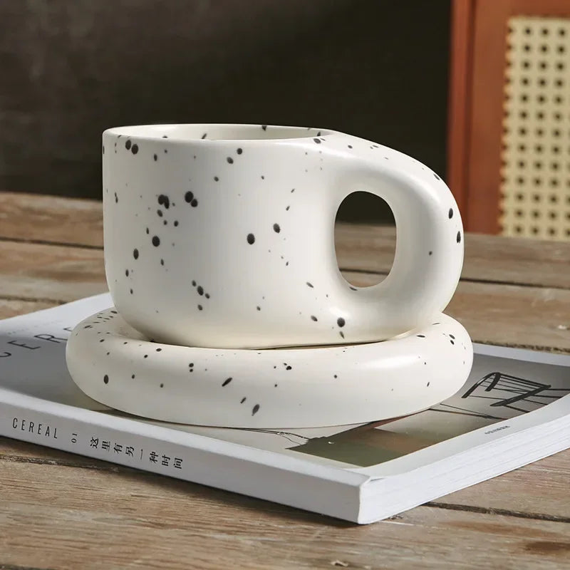 Juego de tazas de café de cerámica de 400ml, platillo con mango grueso, bonito y creativo, para decoración de la Oficina y la habitación del hogar, 1 Juego