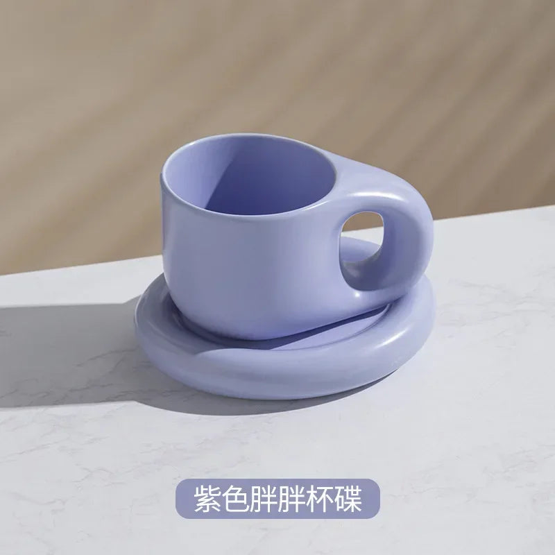 Juego de tazas de café de cerámica de 400ml, platillo con mango grueso, bonito y creativo, para decoración de la Oficina y la habitación del hogar, 1 Juego